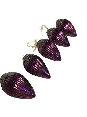 Vintage Christmas Ornaments Purple Glass Ornate Silver Caps Kugel? Heavy Lot of